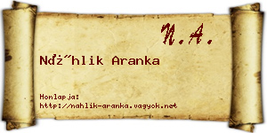 Náhlik Aranka névjegykártya